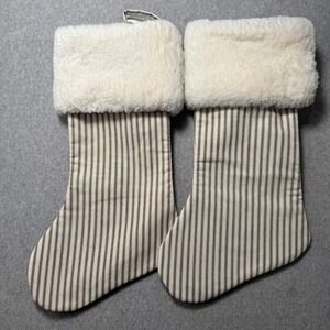 Hobby Lobby Ticking Stripe Christmas Stockings Faux Fur Trim Set of 2 HL9198864